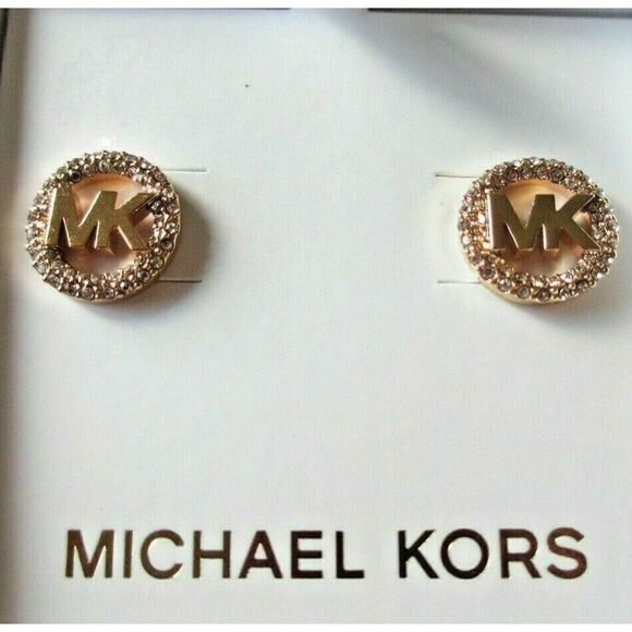 MICHAEL KORS MKJ7324791 ROSE GOLD-TONE CRYSTAL PAVE' MONOGRAM STUD EARRINGS - Picture 2 of 4